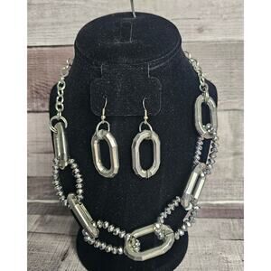 YOU and I Necklace Earrings SET Silver Tone Lightweight Fasion Jewelry GIFT